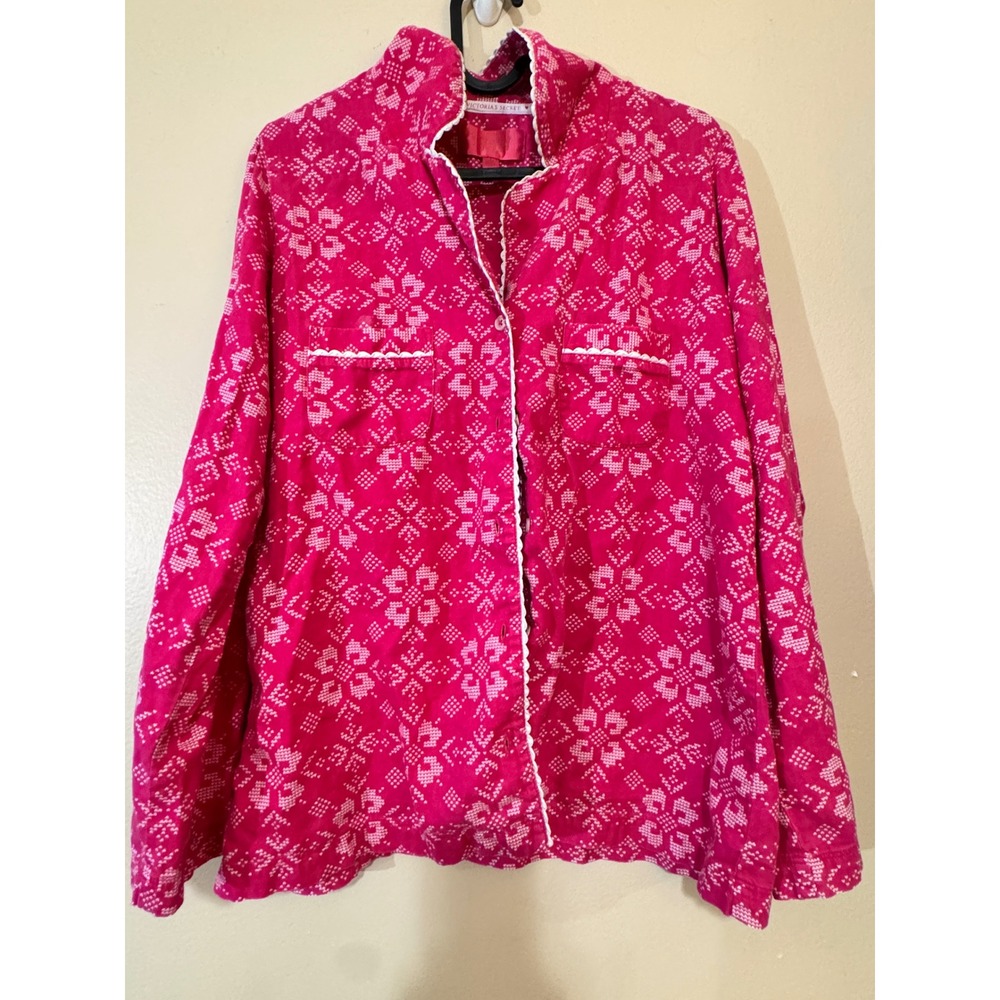 Victorias Secret Pink Fair Isle Heart Flannel Pajama Top S Long Sleeve Button